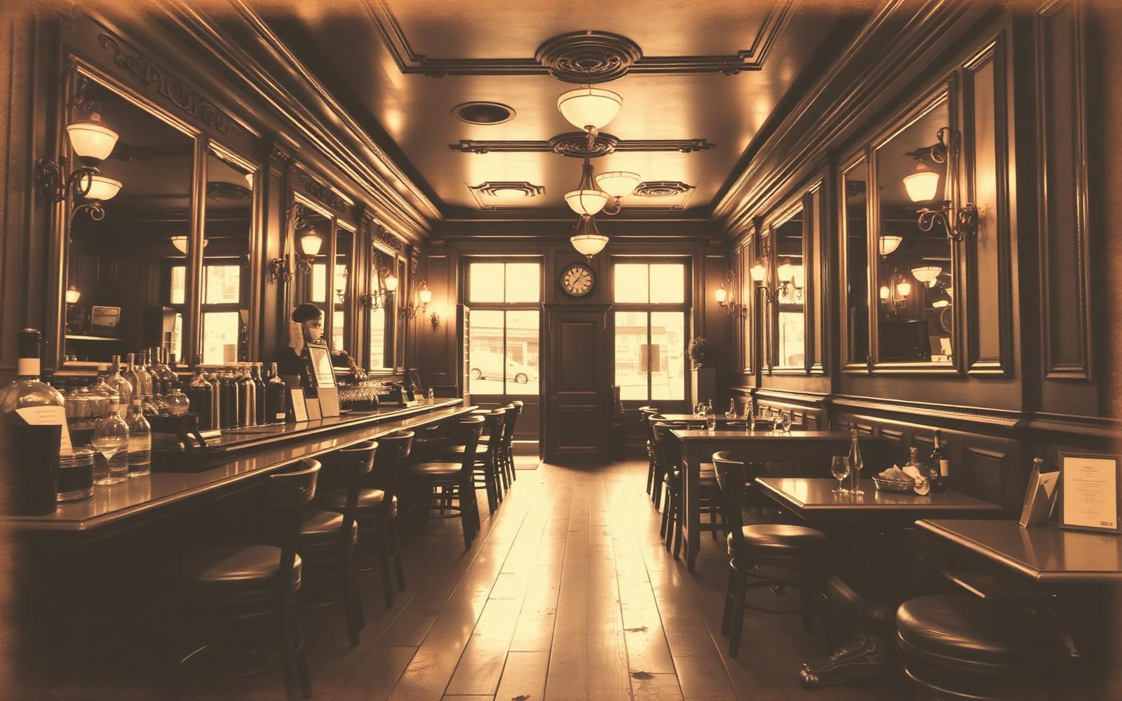 Intérieur sépia du bistrot